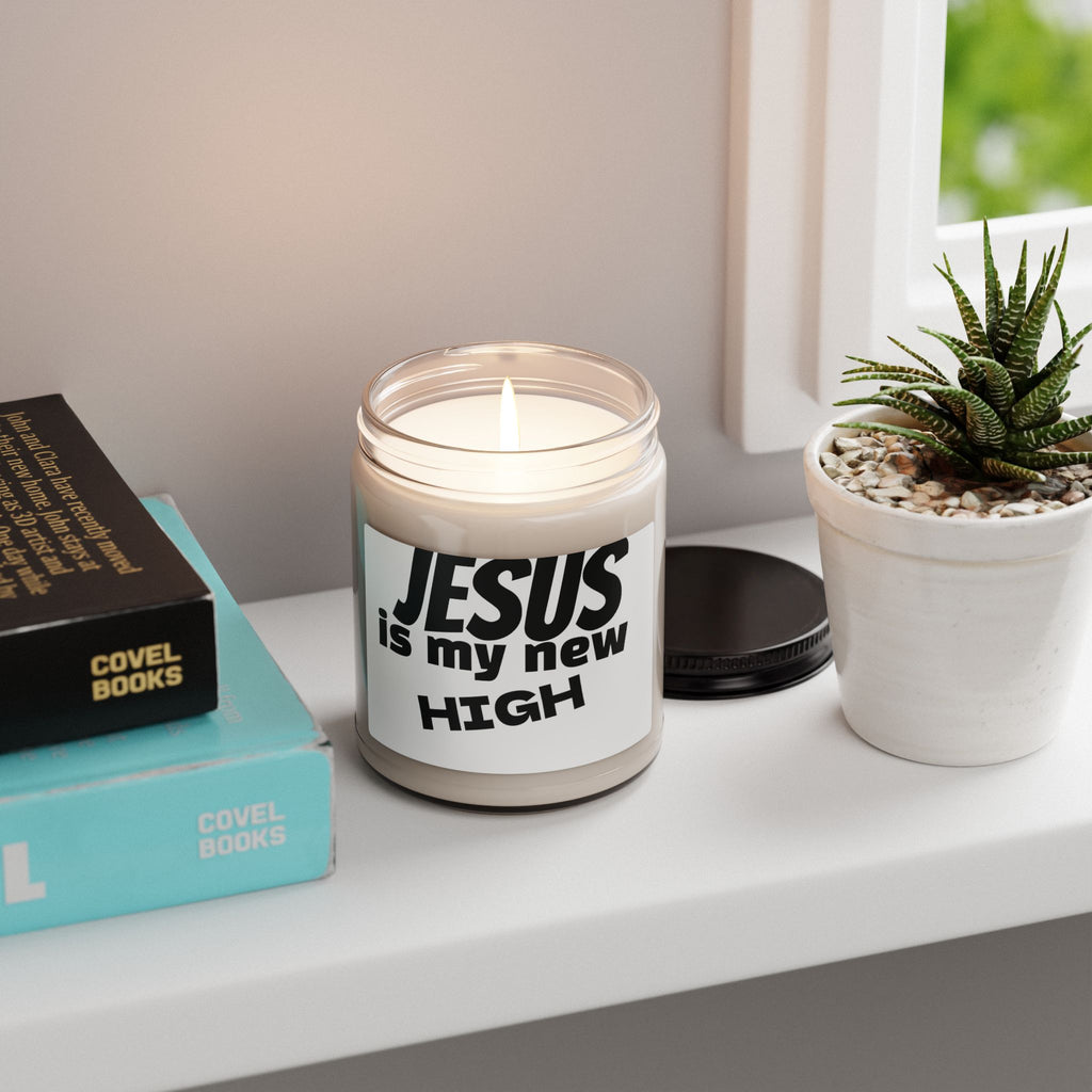Soy Candle - "Jesus Is My New High" Scented 9oz (Christian Inspirational Gift)