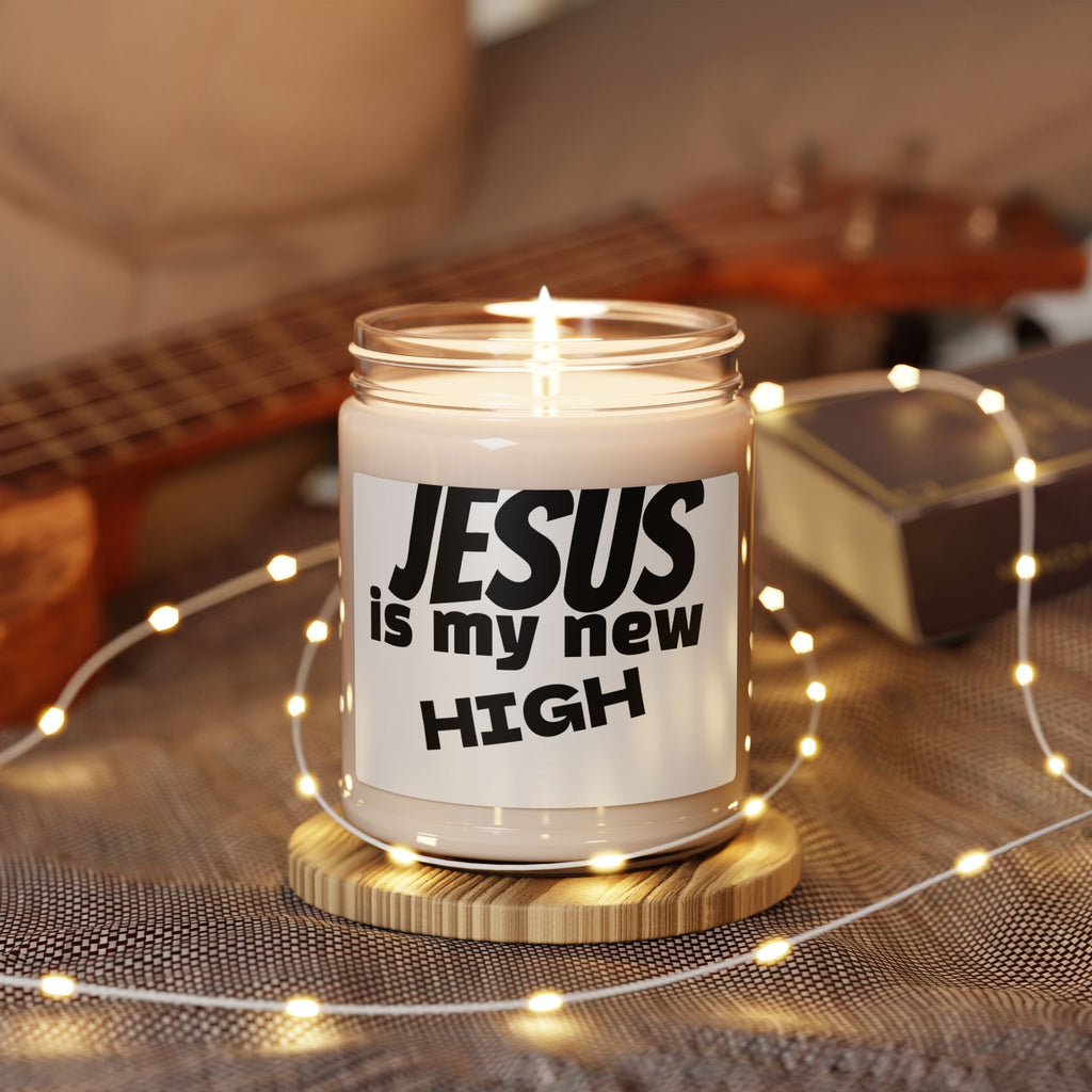 Soy Candle - "Jesus Is My New High" Scented 9oz (Christian Inspirational Gift)