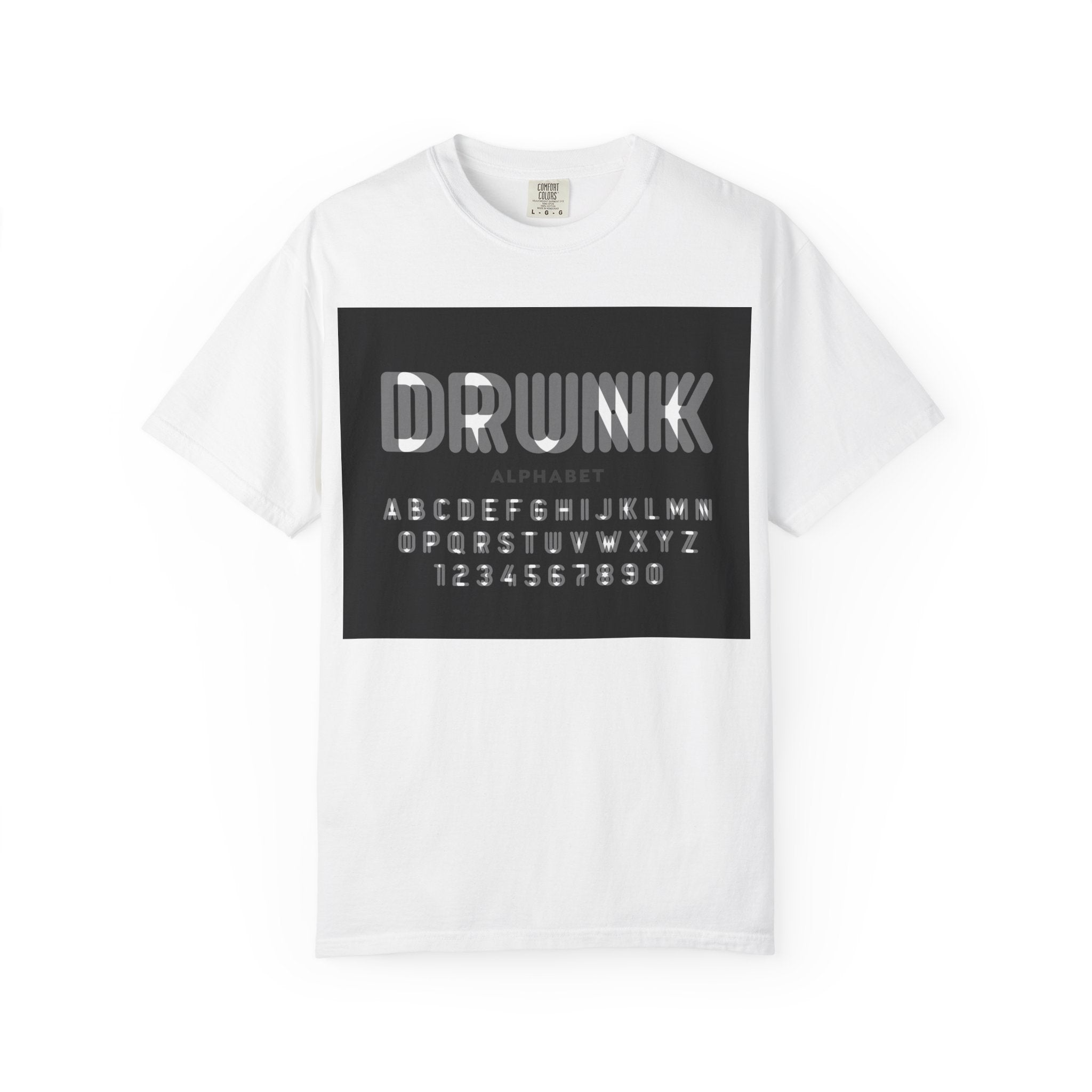 White graphic t-shirt with circular "Less Hustle, More Coffee" design — Take a Sip tee by Sober Gear