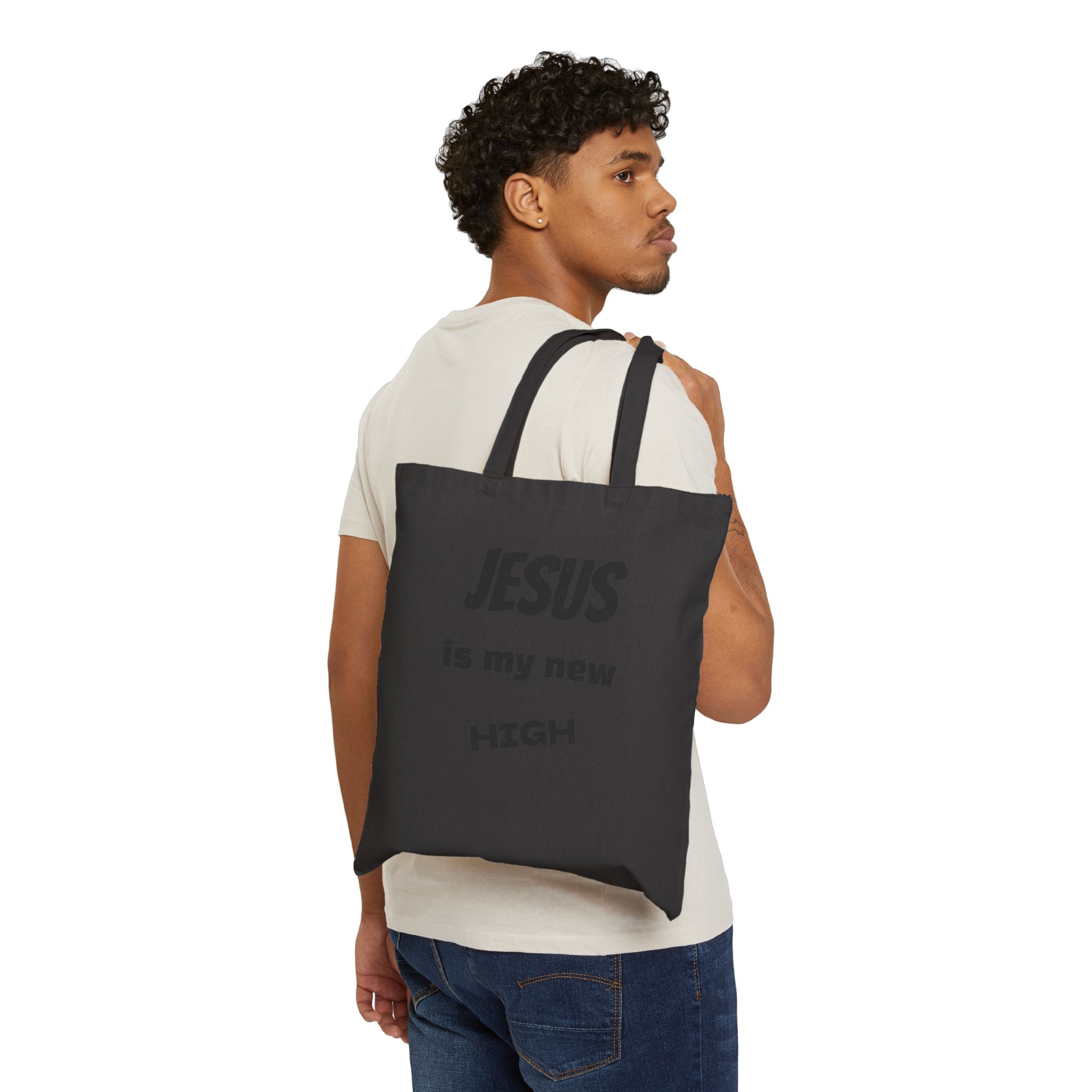 Jesus Is My New High Canvas Tote Bag | Christian Sobriety Accessory