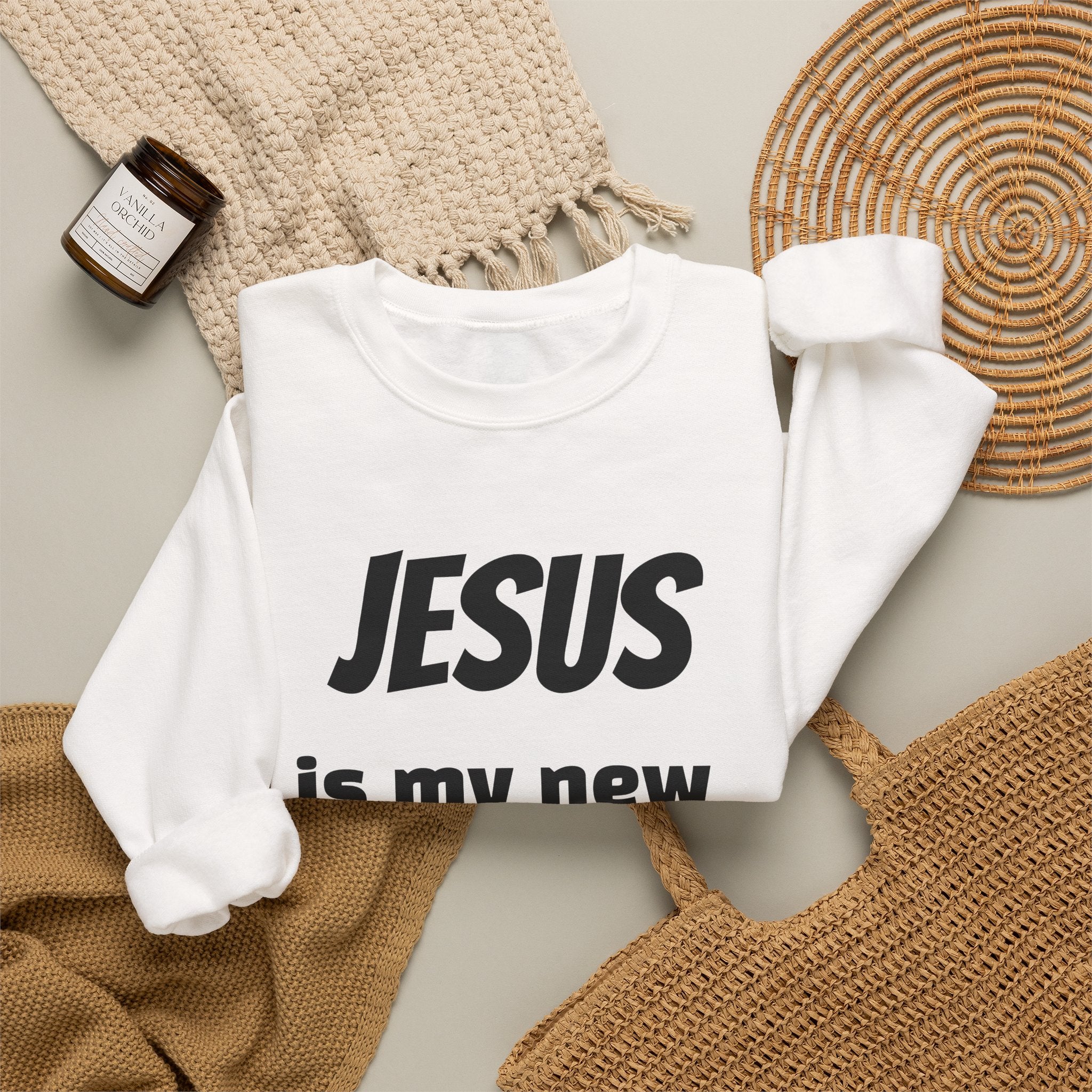 Jesus Is My New High Crewneck Sweatshirt | Christian Recovery Apparel